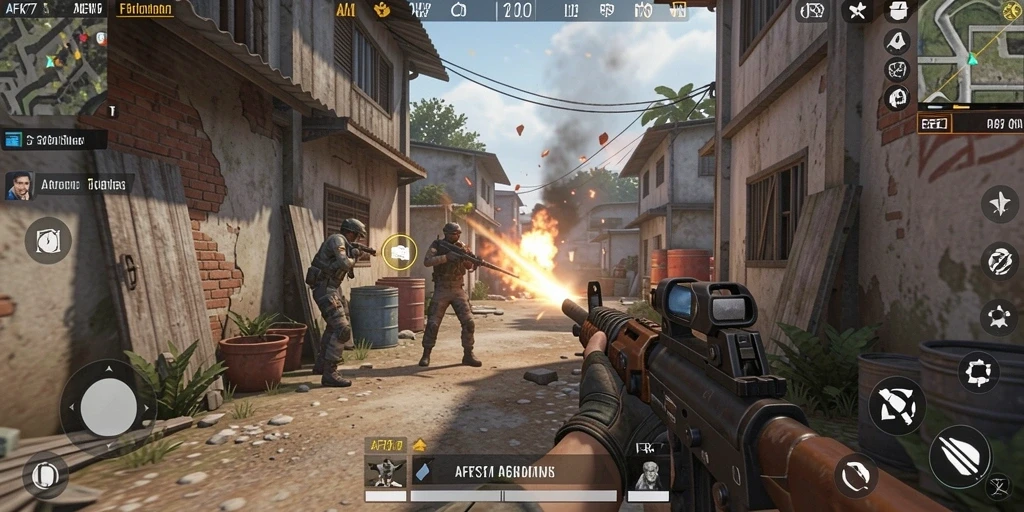 Screenshot gameplay AFK77 menampilkan pertempuran intens dengan grafik menawan.