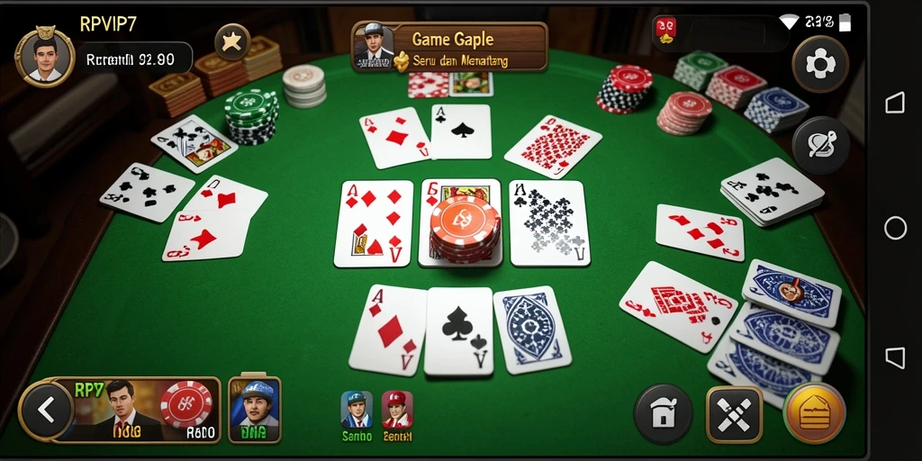 Tampilan gameplay seru dari RPVIP7 yang menampilkan permainan Gaple.
